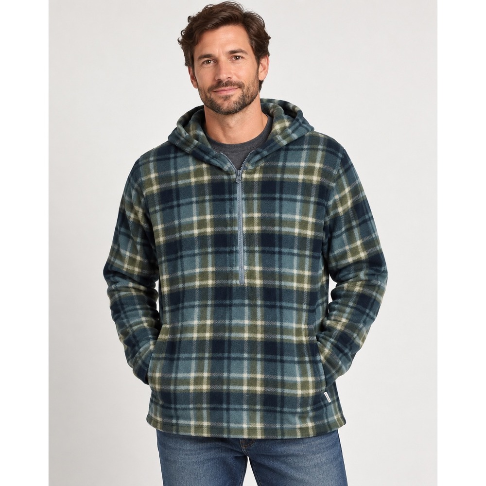 O'Neill Men's XXL Plaid Fleece 3/4 Zip Hooded Pullover